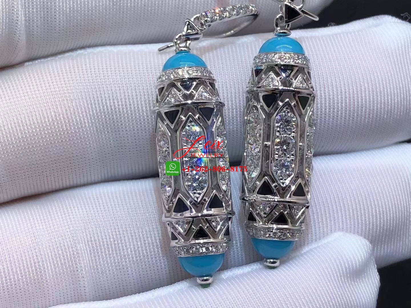 Cartier Art-Deco Inspired 3.93ct Diamond, Turquoise & Emerald Cabochons High Jewelry Earrings (2) Cartier Art-Deco Inspired 3.93ct Diamond, Turquoise & Emerald Cabochons High Jewelry Earrings