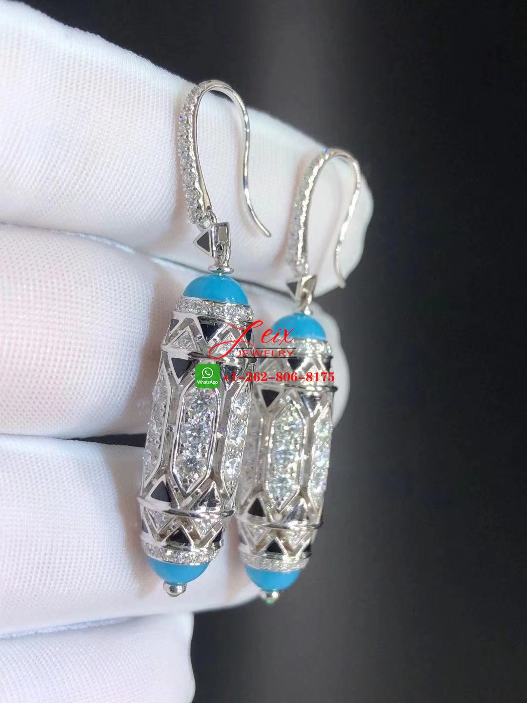 Cartier Art-Deco Inspired 3.93ct Diamond, Turquoise & Emerald Cabochons High Jewelry Earrings (3) Cartier Art-Deco Inspired 3.93ct Diamond, Turquoise & Emerald Cabochons High Jewelry Earrings