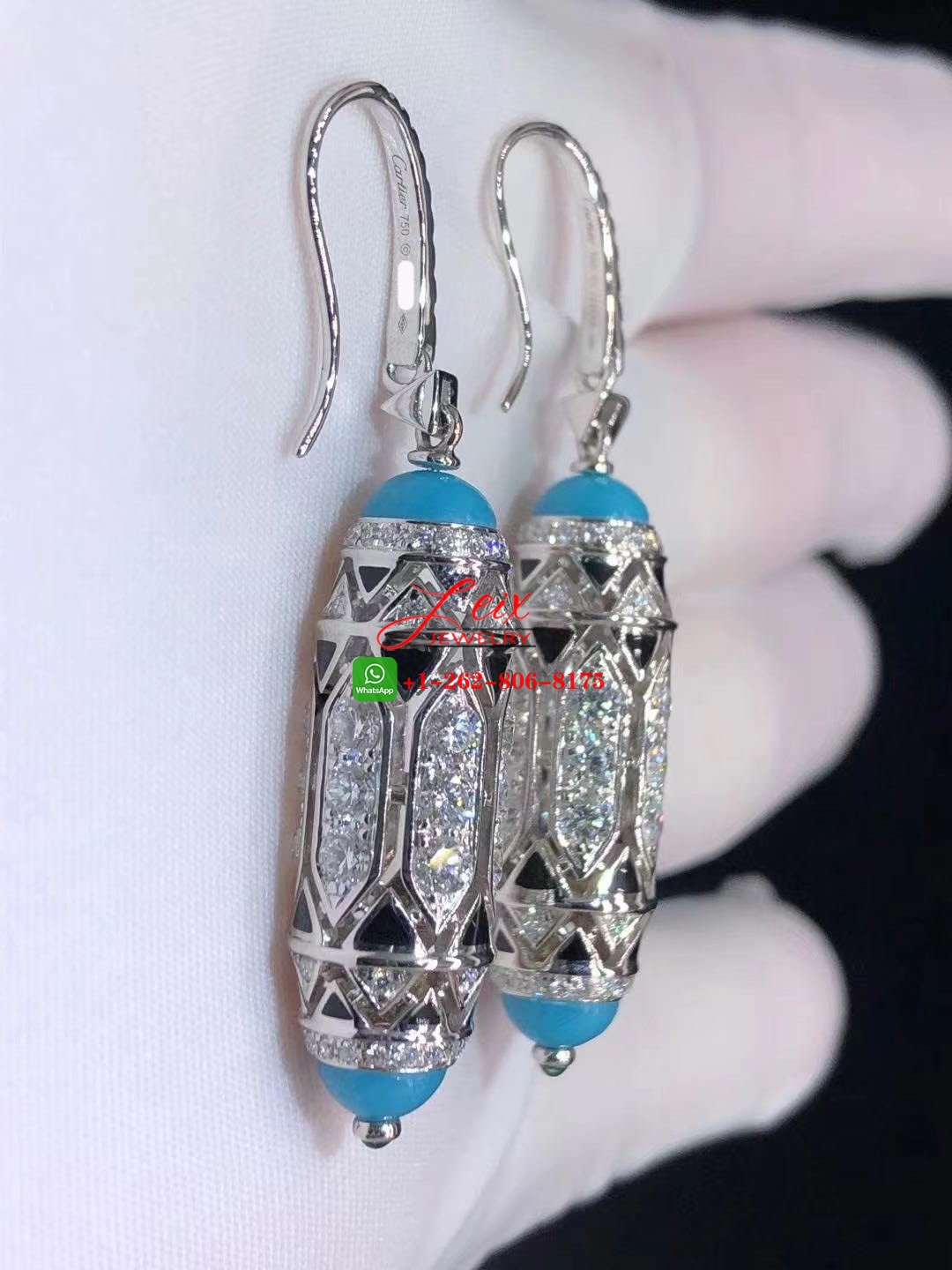 Cartier Art-Deco Inspired 3.93ct Diamond, Turquoise & Emerald Cabochons High Jewelry Earrings (5) Cartier Art-Deco Inspired 3.93ct Diamond, Turquoise & Emerald Cabochons High Jewelry Earrings