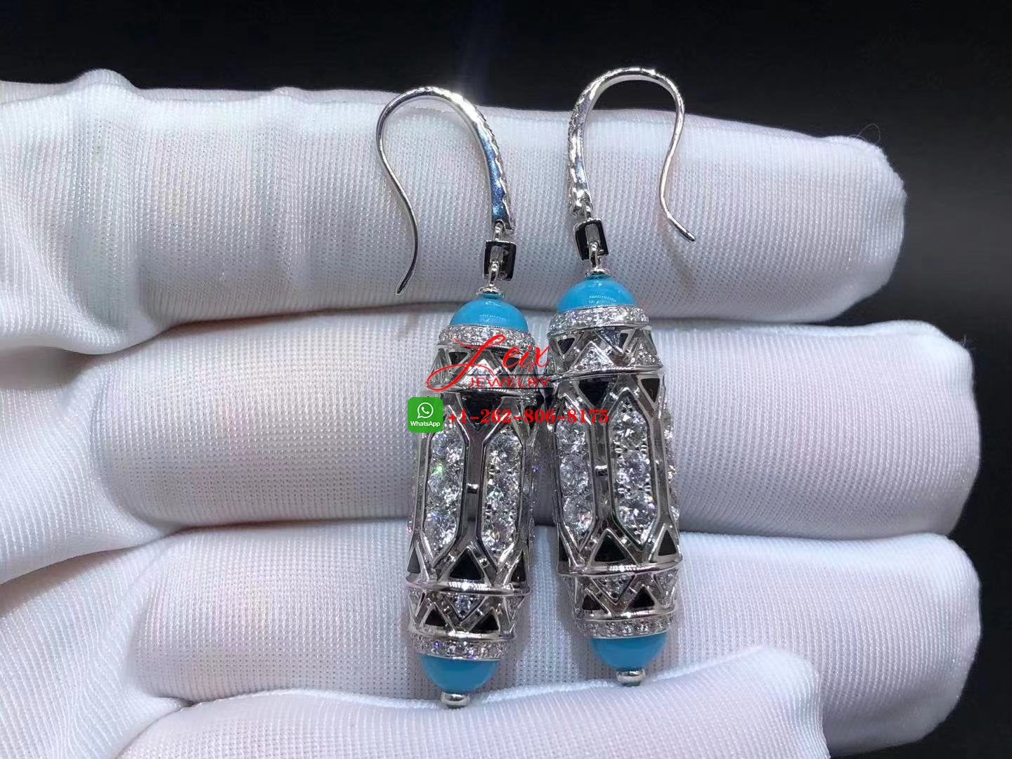 Cartier Art-Deco Inspired 3.93ct Diamond, Turquoise & Emerald Cabochons High Jewelry Earrings Cartier Art-Deco Inspired 3.93ct Diamond, Turquoise & Emerald Cabochons High Jewelry Earrings