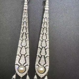 Cartier Evasions Joallieres 18k White Gold 6.35ct Diamond & Pearl Long Drop Earrings