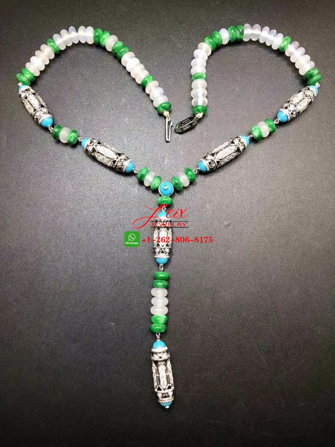 Cartier High Jewelry Art-Deco inspired 9.74ct Diamond, Chalcedony & Turquoise Necklace (1) Cartier High Jewelry Art-Deco inspired 9.74ct Diamond, Chalcedony & Turquoise Necklace