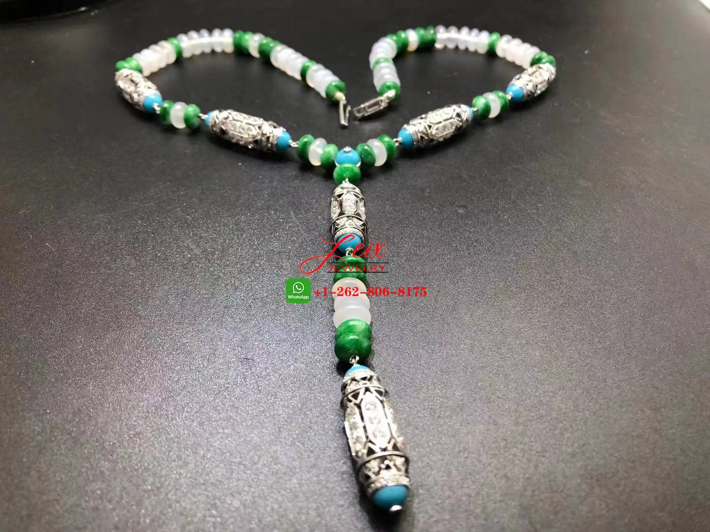Cartier High Jewelry Art-Deco inspired 9.74ct Diamond, Chalcedony & Turquoise Necklace (10) Cartier High Jewelry Art-Deco inspired 9.74ct Diamond, Chalcedony & Turquoise Necklace