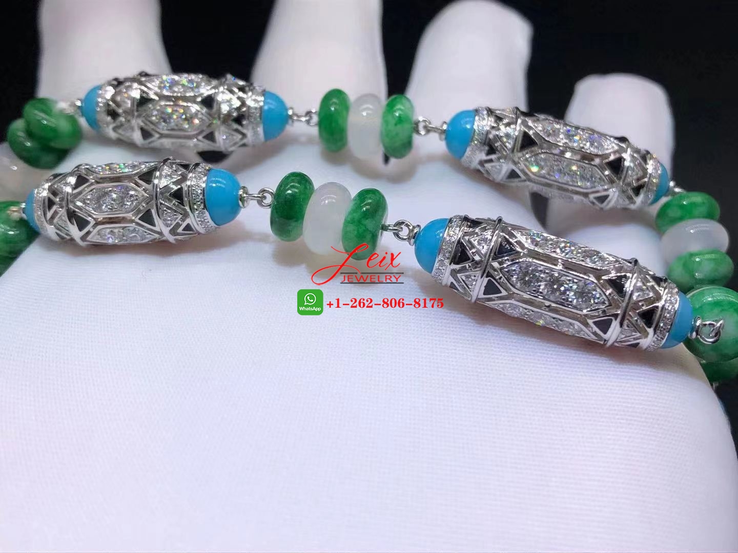 Cartier High Jewelry Art-Deco inspired 9.74ct Diamond, Chalcedony & Turquoise Necklace (4) Cartier High Jewelry Art-Deco inspired 9.74ct Diamond, Chalcedony & Turquoise Necklace