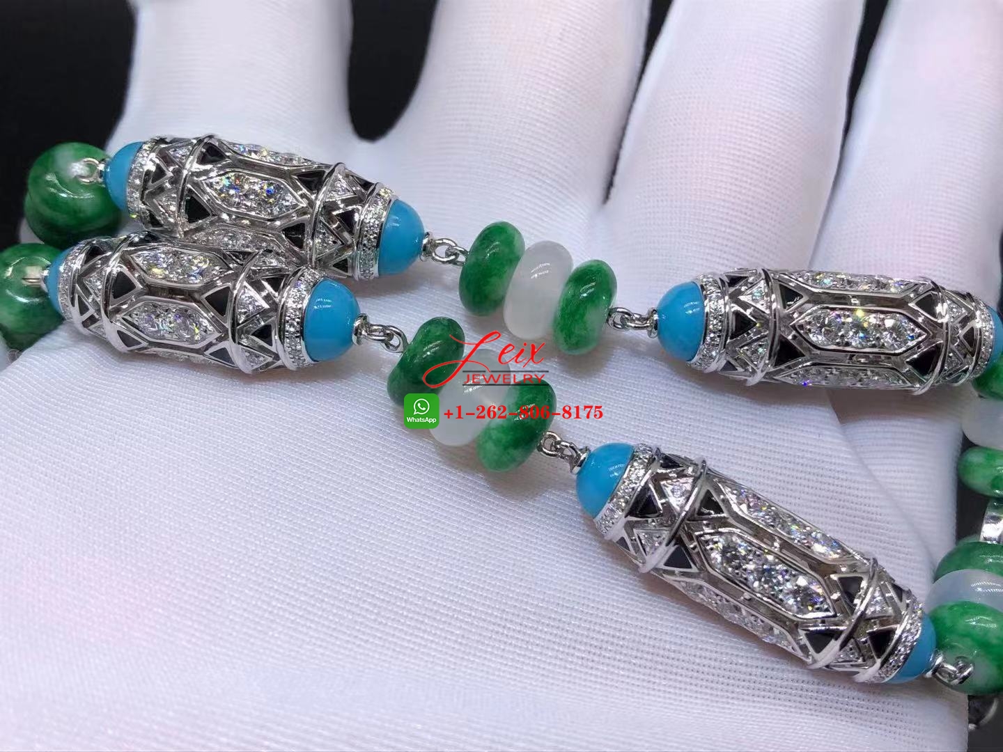 Cartier High Jewelry Art-Deco inspired 9.74ct Diamond, Chalcedony & Turquoise Necklace (5) Cartier High Jewelry Art-Deco inspired 9.74ct Diamond, Chalcedony & Turquoise Necklace