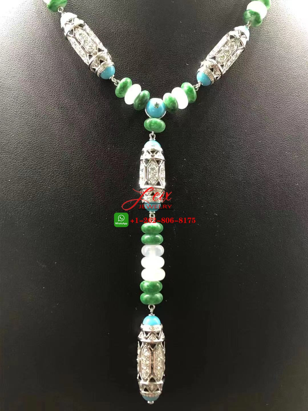 Cartier High Jewelry Art-Deco inspired 9.74ct Diamond, Chalcedony & Turquoise Necklace (6) Cartier High Jewelry Art-Deco inspired 9.74ct Diamond, Chalcedony & Turquoise Necklace