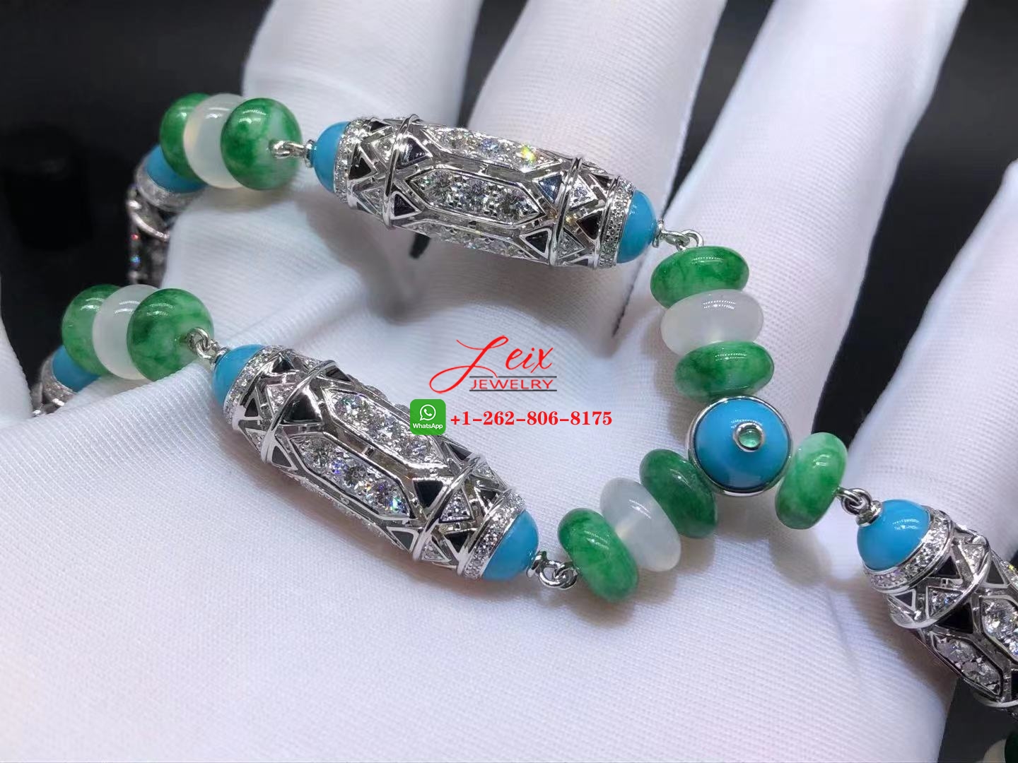 Cartier High Jewelry Art-Deco inspired 9.74ct Diamond, Chalcedony & Turquoise Necklace (7) Cartier High Jewelry Art-Deco inspired 9.74ct Diamond, Chalcedony & Turquoise Necklace