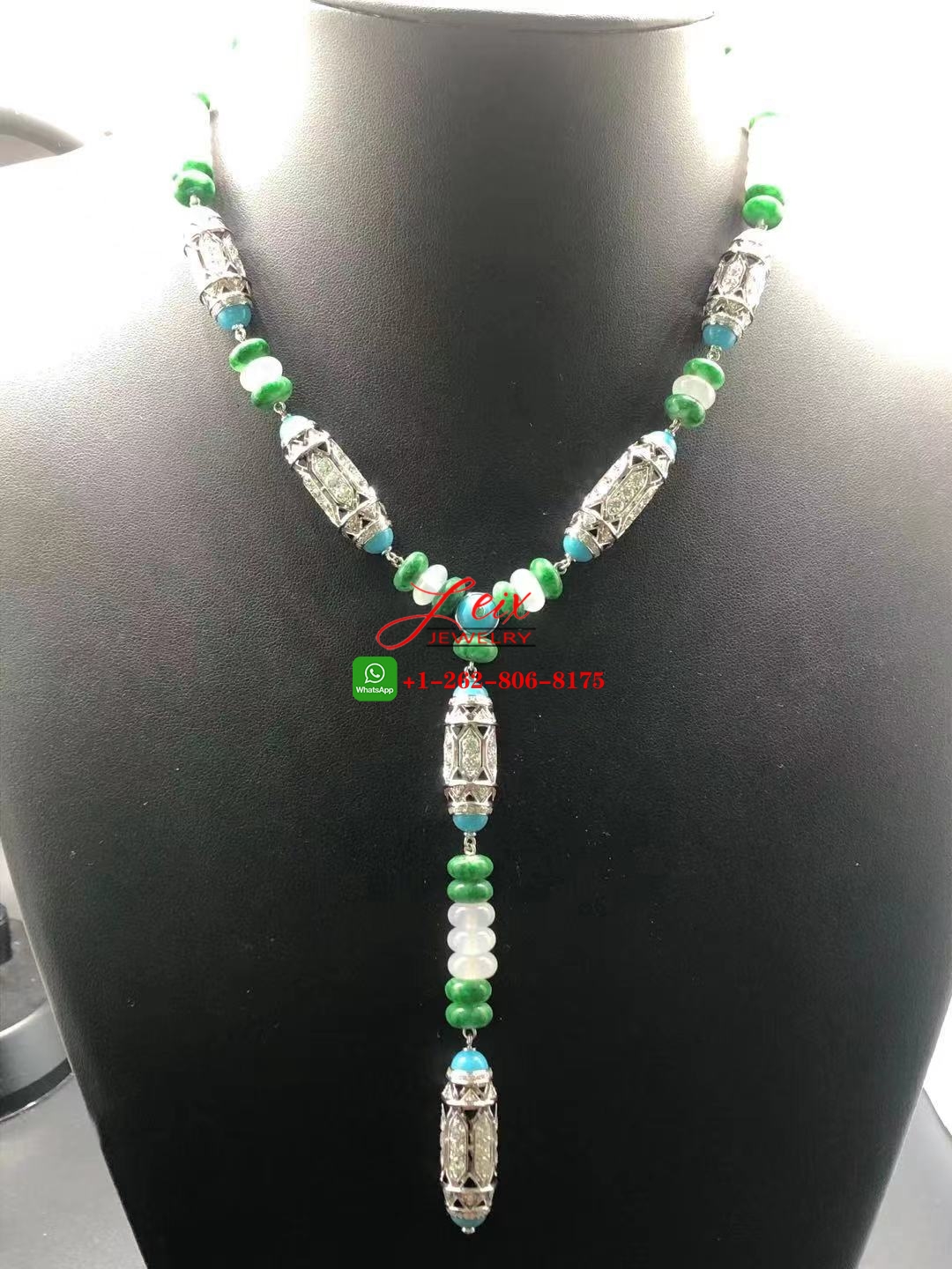 Cartier High Jewelry Art-Deco inspired 9.74ct Diamond, Chalcedony & Turquoise Necklace Cartier High Jewelry Art-Deco inspired 9.74ct Diamond, Chalcedony & Turquoise Necklace