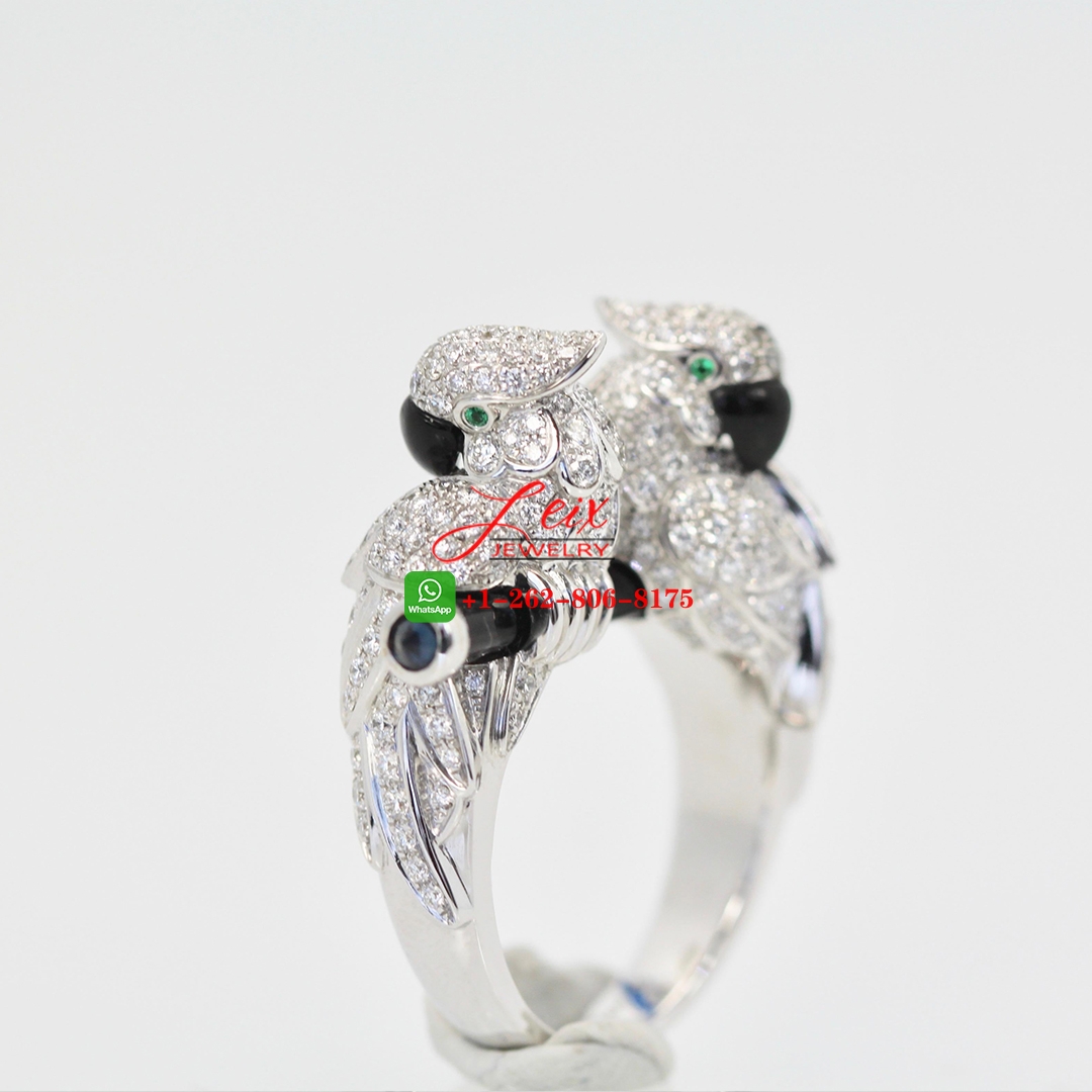 Cartier Les Oiseau Liberes 18k White Gold Diamond Parrot Love Birds Ring (2) Cartier Les Oiseau Liberes 18k White Gold Diamond Parrot Love Birds Ring