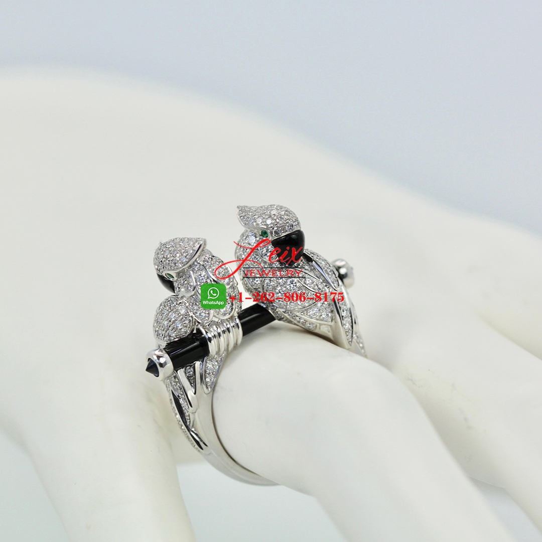 Cartier Les Oiseau Liberes 18k White Gold Diamond Parrot Love Birds Ring (3) Cartier Les Oiseau Liberes 18k White Gold Diamond Parrot Love Birds Ring