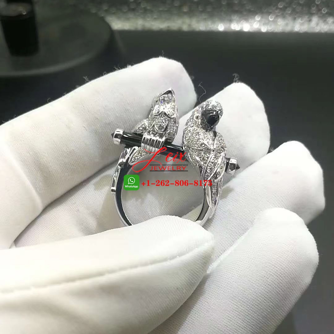 Cartier Les Oiseau Liberes 18k White Gold Diamond Parrot Love Birds Ring (4) Cartier Les Oiseau Liberes 18k White Gold Diamond Parrot Love Birds Ring