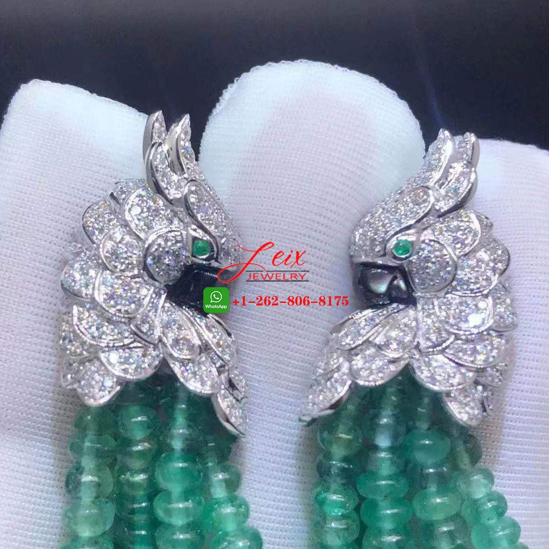 Cartier Les Oiseaux Liberes 18k White Gold Diamond Paved & Emeralds Parrot Tassels Earrings (3) Cartier Les Oiseaux Liberes 18k White Gold Diamond Paved & Emeralds Parrot Tassels Earrings