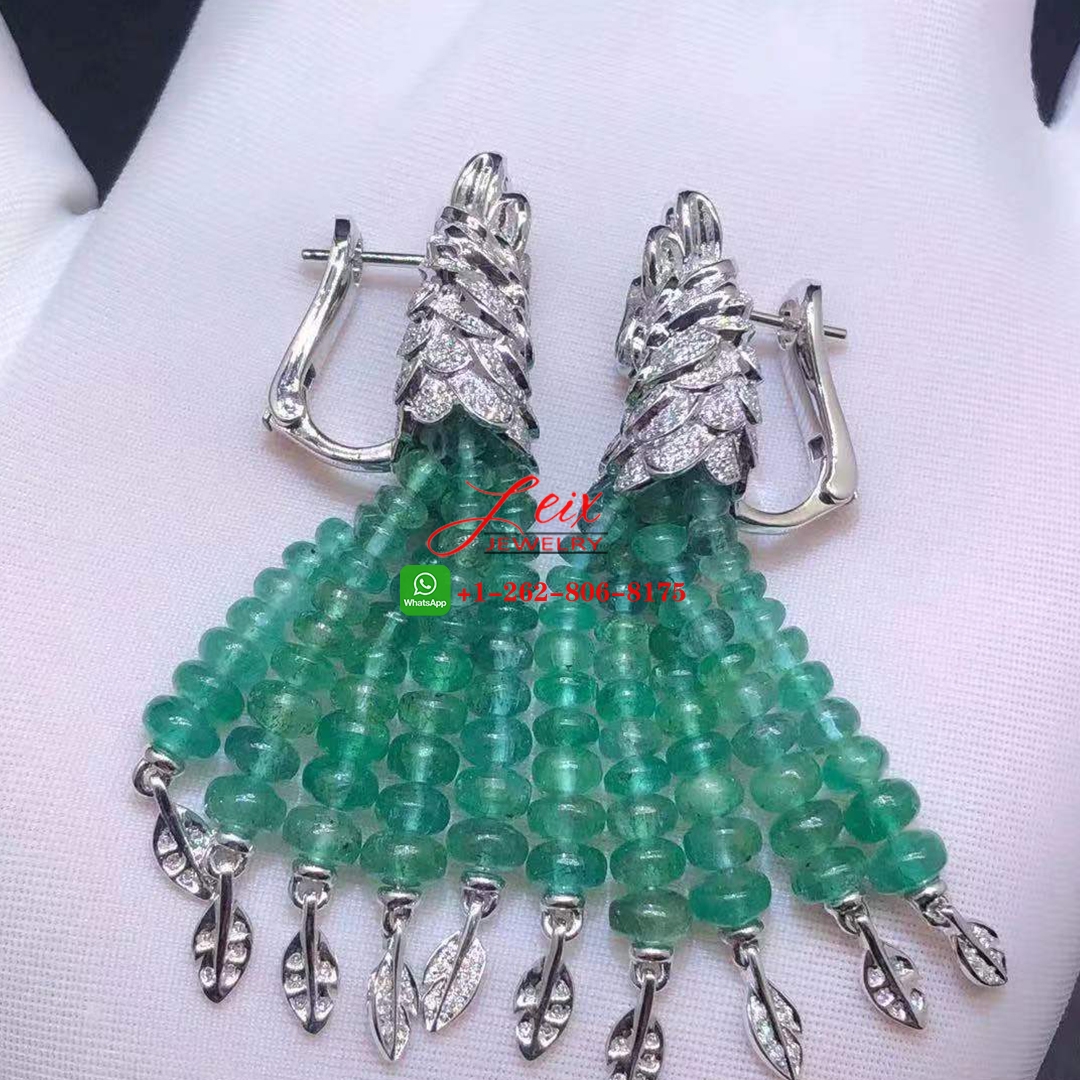 Cartier Les Oiseaux Liberes 18k White Gold Diamond Paved & Emeralds Parrot Tassels Earrings (4) Cartier Les Oiseaux Liberes 18k White Gold Diamond Paved & Emeralds Parrot Tassels Earrings