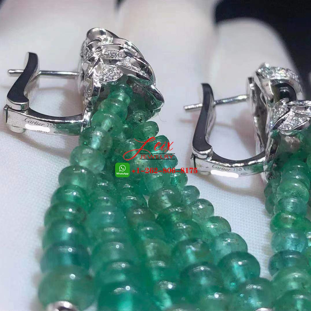Cartier Les Oiseaux Liberes 18k White Gold Diamond Paved & Emeralds Parrot Tassels Earrings (6) Cartier Les Oiseaux Liberes 18k White Gold Diamond Paved & Emeralds Parrot Tassels Earrings