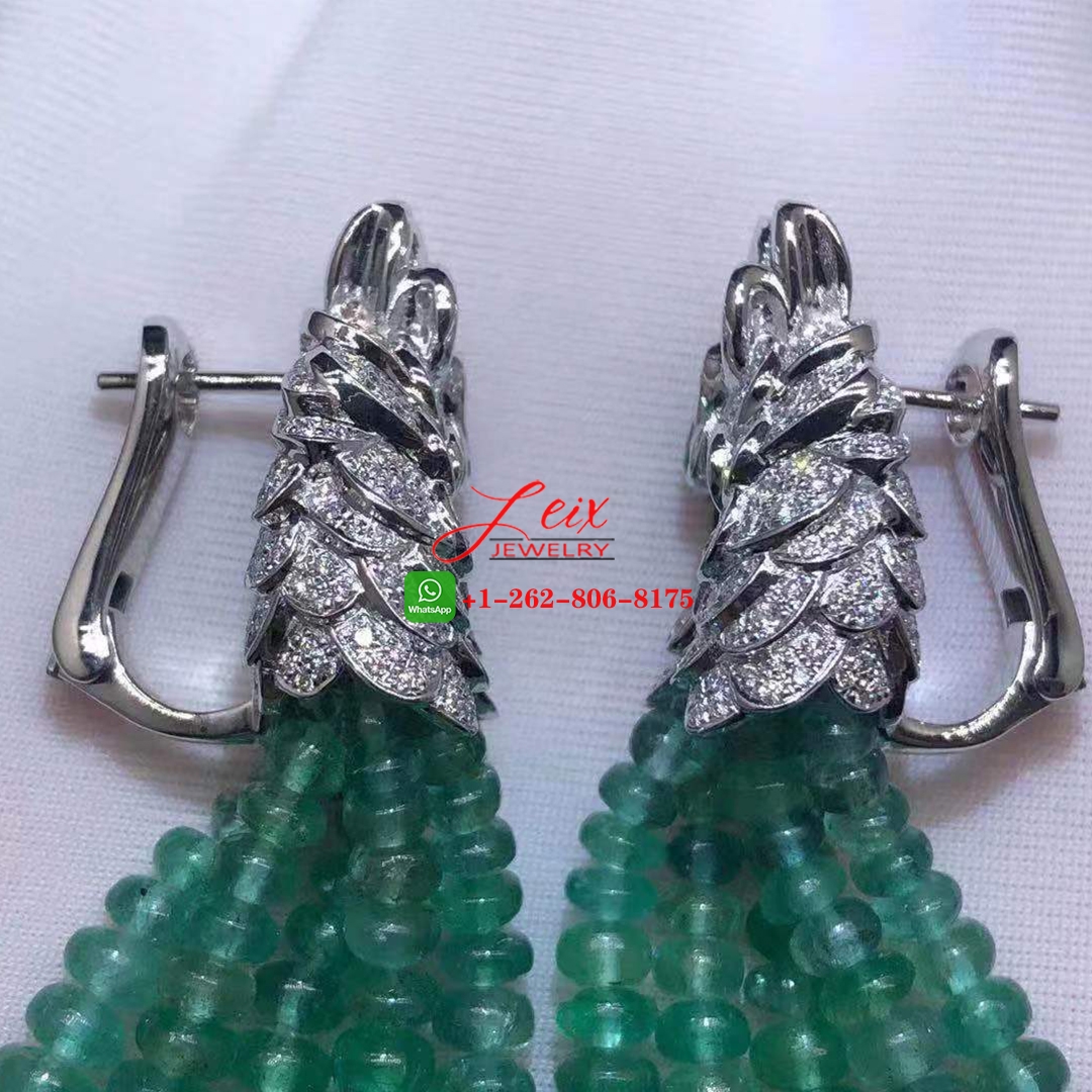 Cartier Les Oiseaux Liberes 18k White Gold Diamond Paved & Emeralds Parrot Tassels Earrings (7) Cartier Les Oiseaux Liberes 18k White Gold Diamond Paved & Emeralds Parrot Tassels Earrings