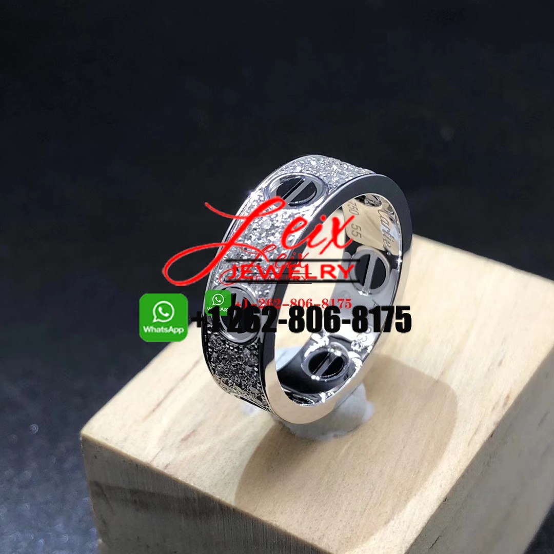 Cartier Love Diamond Paved Black Ceramic 18k White Gold 6.5MM Band Ring