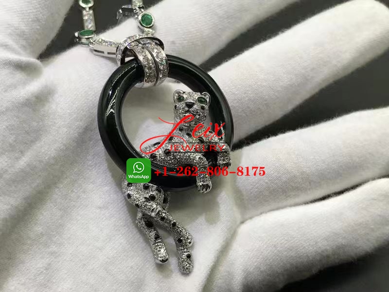 Cartier Platinum Emeralds & 11.39ct Pave Diamond Panthère de Cartier Necklace (2) Cartier Platinum Emeralds & 11.39ct Pave Diamond Panthère de Cartier Necklace