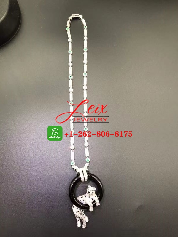 Cartier Platinum Emeralds & 11.39ct Pave Diamond Panthère de Cartier Necklace Cartier Platinum Emeralds & 11.39ct Pave Diamond Panthère de Cartier Necklace