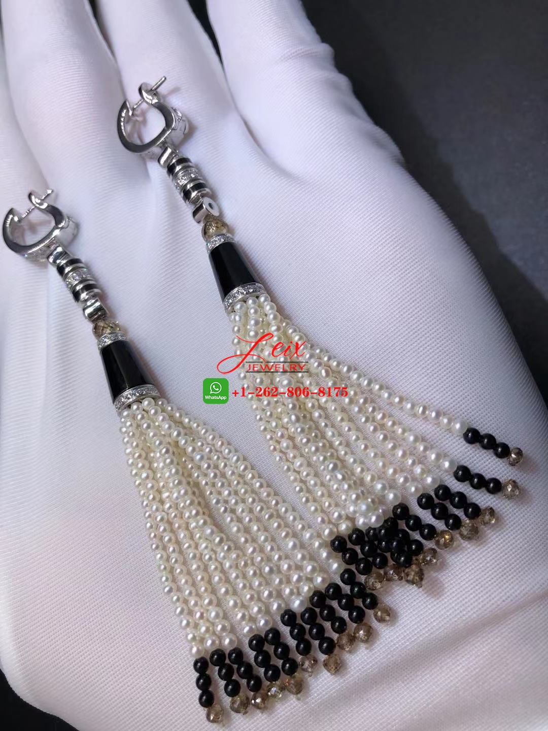 Cartier Platinum Geometry and Contrast Diamonds & Pearl Tassels Earrings (1) Cartier Platinum Geometry and Contrast Diamonds & Pearl Tassels Earrings