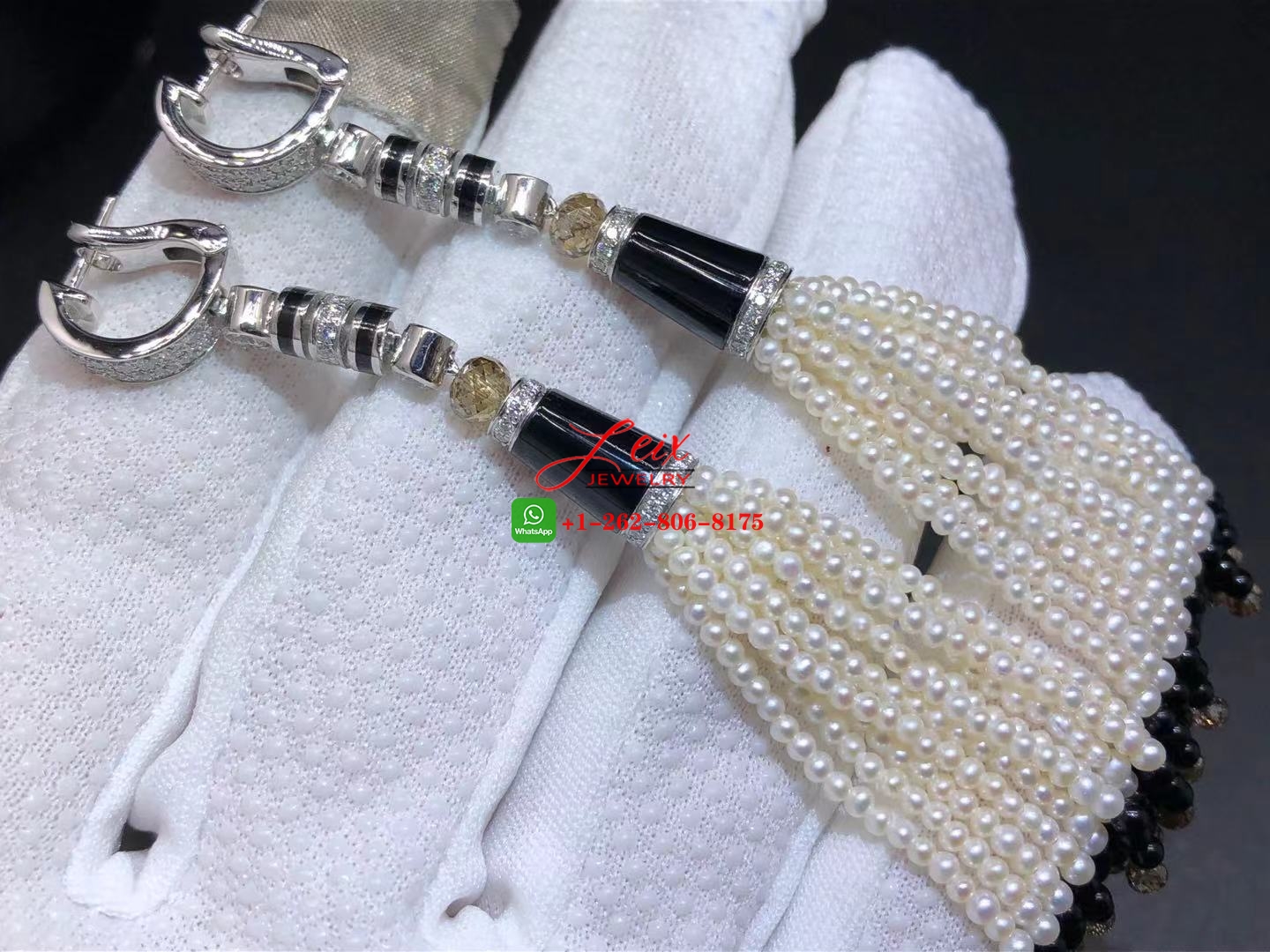 Cartier Platinum Geometry and Contrast Diamonds & Pearl Tassels Earrings (3) Cartier Platinum Geometry and Contrast Diamonds & Pearl Tassels Earrings
