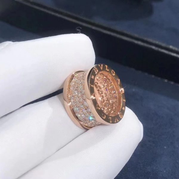 Custom Bvlgari 18k Rose Gold Full Pave Diamond B.zero1 Ring