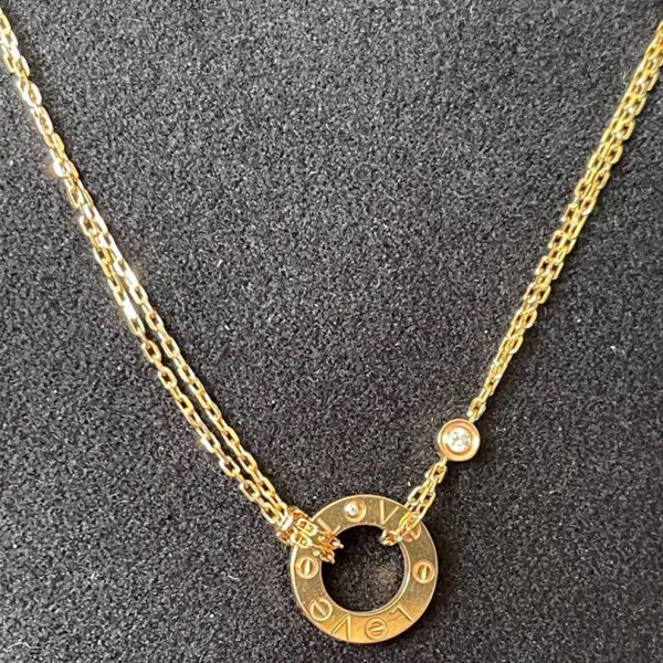 Custom Cartier 18k Yellow Gold and 2 Diamonds LOVE Necklace