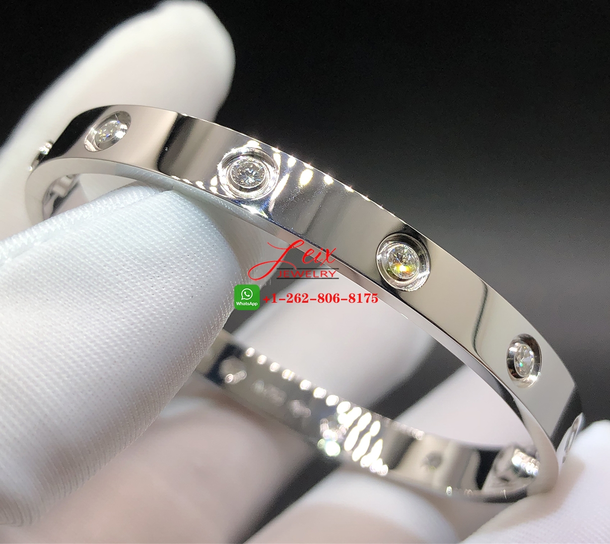 Custom Made Cartier 18k White Gold 10 Diamonds Love Bracelet (1) Custom Made Cartier 18k White Gold 10 Diamonds Love Bracelet