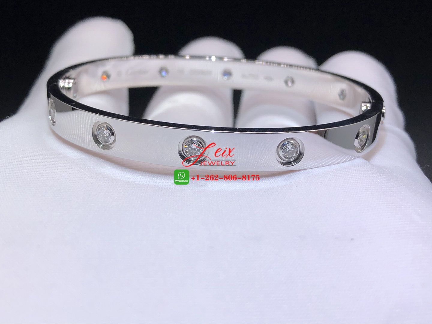 Custom Made Cartier 18k White Gold 10 Diamonds Love Bracelet Custom Made Cartier 18k White Gold 10 Diamonds Love Bracelet