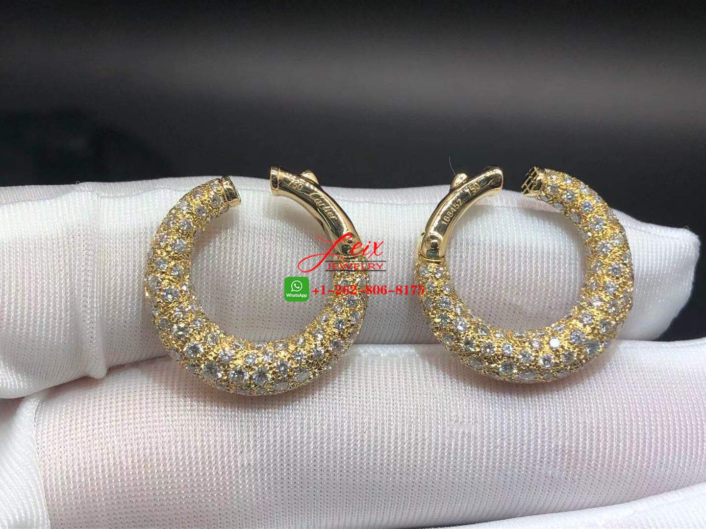 Custom Made Cartier 18k Yellow Gold 6.12ct Diamond Hoop Earrings Custom Made Cartier 18k Yellow Gold 6.12ct Diamond Hoop Earrings