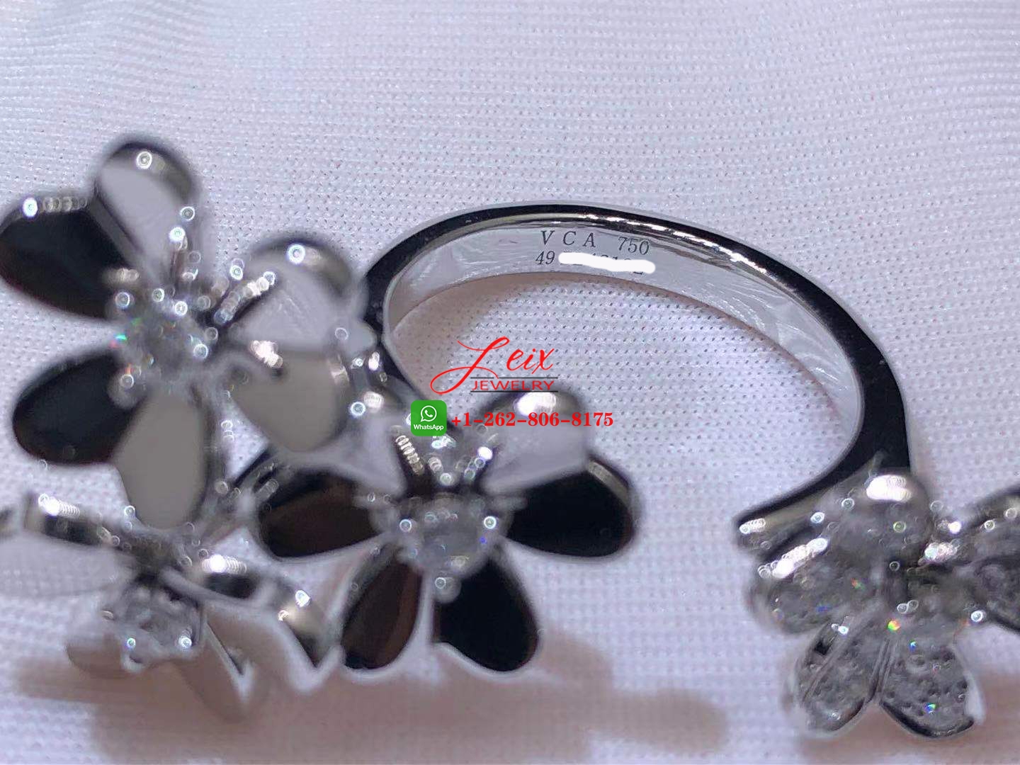 Custom Van Cleef Frivole 18k White Gold & Diamond Between the Finger Ring (1) Custom Van Cleef Frivole 18k White Gold & Diamond Between the Finger Ring