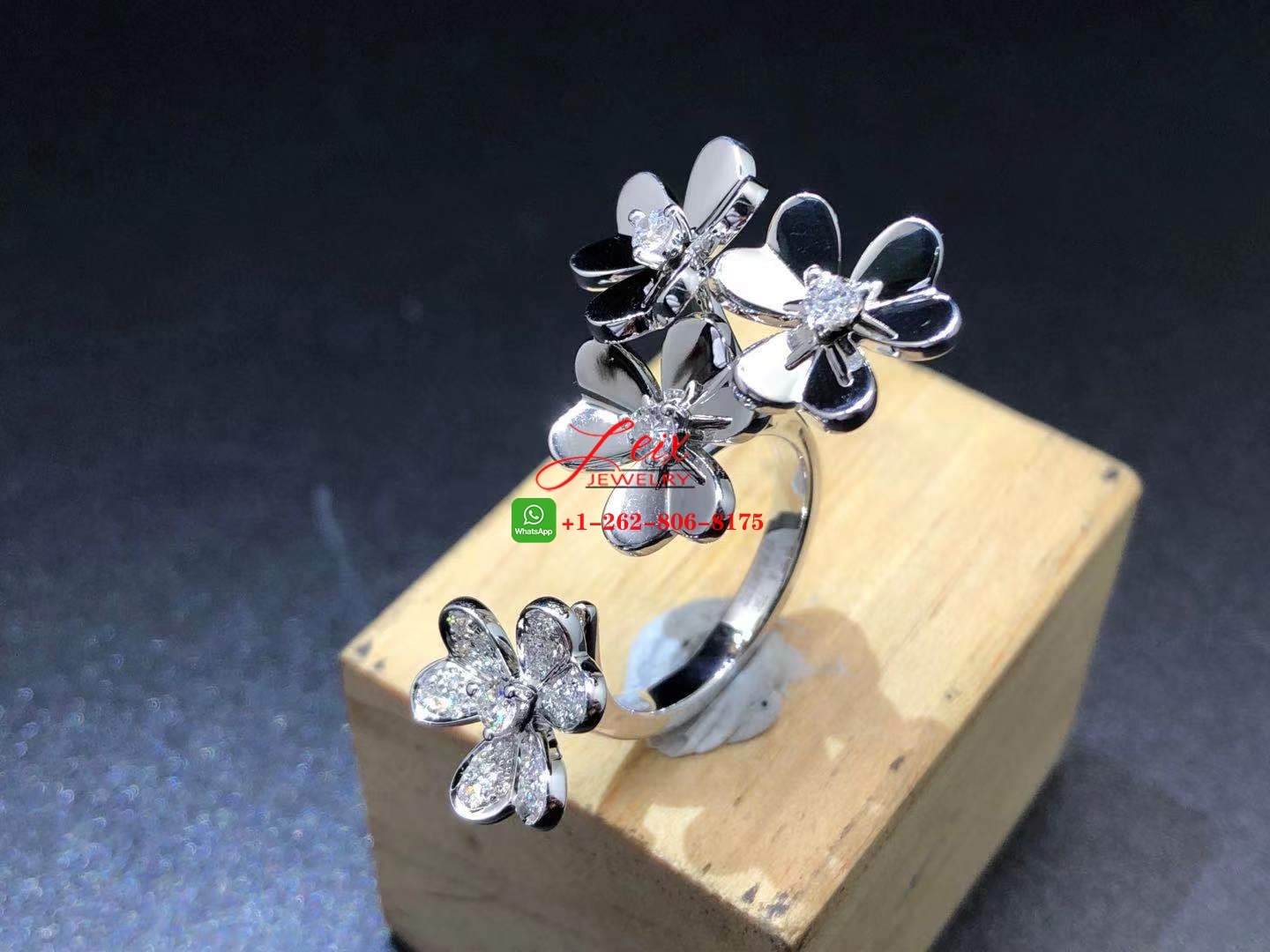Custom Van Cleef Frivole 18k White Gold & Diamond Between the Finger Ring (2) Custom Van Cleef Frivole 18k White Gold & Diamond Between the Finger Ring