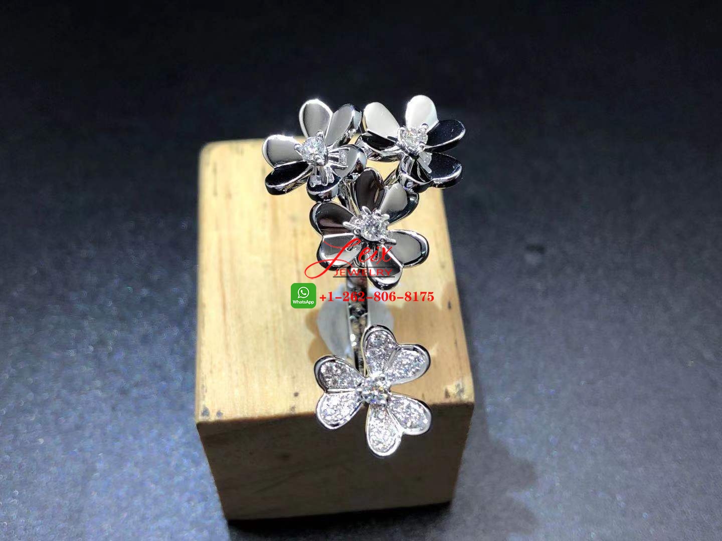 Custom Van Cleef Frivole 18k White Gold & Diamond Between the Finger Ring (3) Custom Van Cleef Frivole 18k White Gold & Diamond Between the Finger Ring