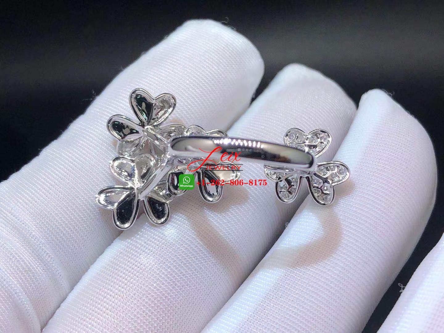 Custom Van Cleef Frivole 18k White Gold & Diamond Between the Finger Ring (4) Custom Van Cleef Frivole 18k White Gold & Diamond Between the Finger Ring