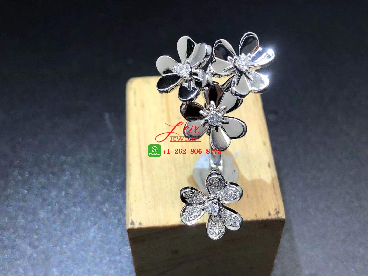 Custom Van Cleef Frivole 18k White Gold & Diamond Between the Finger Ring (5) Custom Van Cleef Frivole 18k White Gold & Diamond Between the Finger Ring