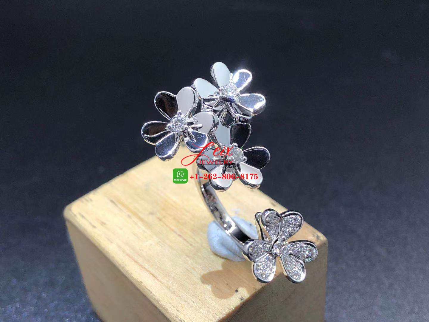 Custom Van Cleef Frivole 18k White Gold & Diamond Between the Finger Ring (6) Custom Van Cleef Frivole 18k White Gold & Diamond Between the Finger Ring