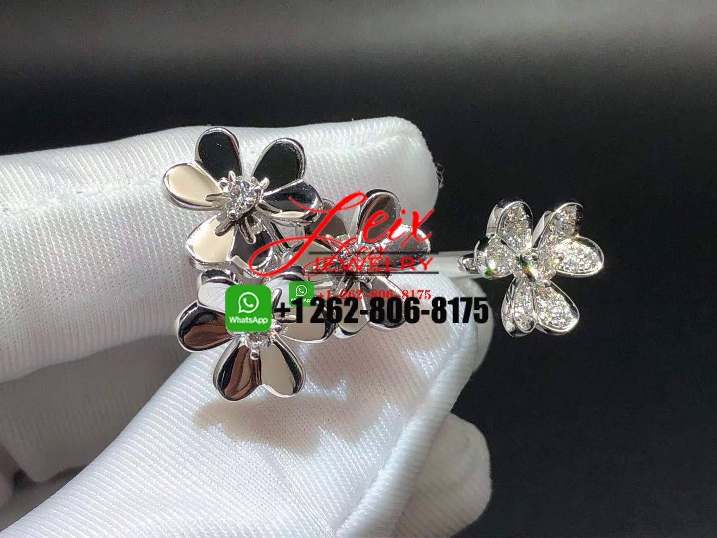 Custom Van Cleef Frivole 18k White Gold & Diamond Between the Finger Ring Custom Van Cleef Frivole 18k White Gold & Diamond Between the Finger Ring