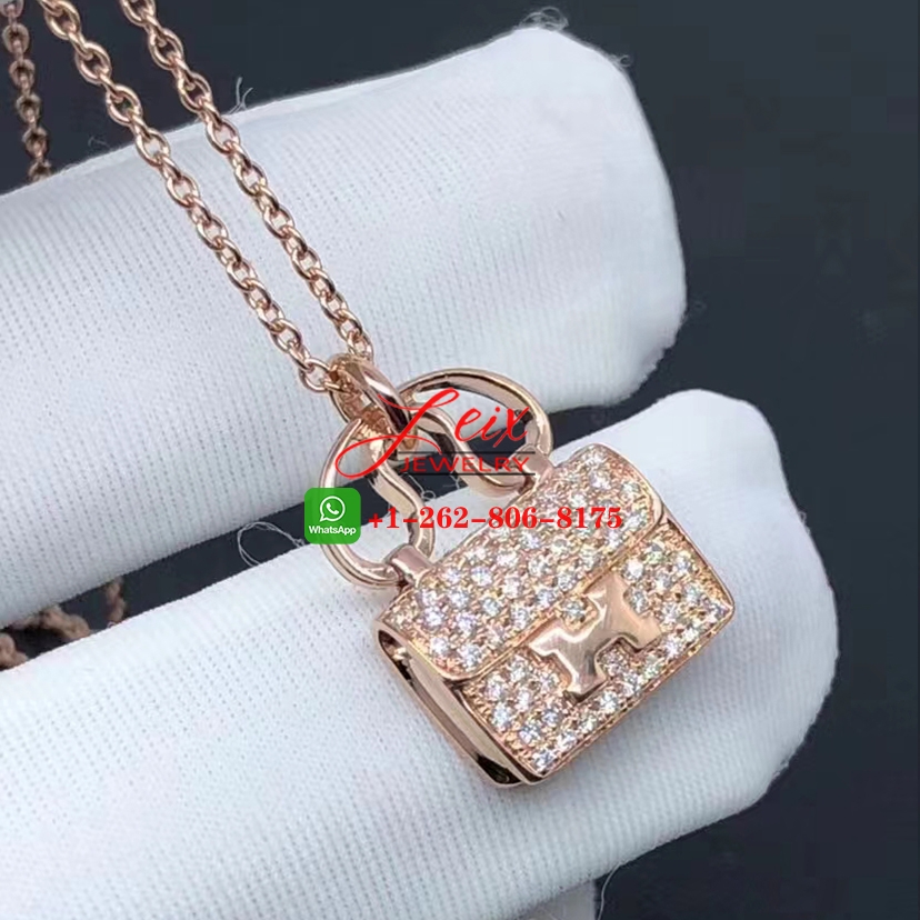 Hermes Constance Amulette 18k Rose Gold & Diamond Pendant Necklace (1) Hermes Constance Amulette 18k Rose Gold & Diamond Pendant Necklace