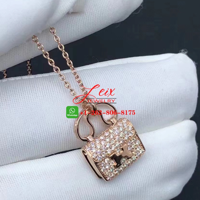 Hermes Constance Amulette 18k Rose Gold & Diamond Pendant Necklace (2) Hermes Constance Amulette 18k Rose Gold & Diamond Pendant Necklace