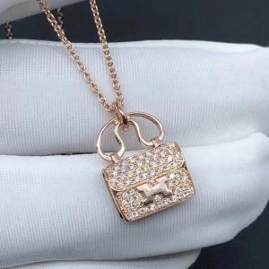 Hermes Constance Amulette 18k Rose Gold & Diamond Pendant Necklace