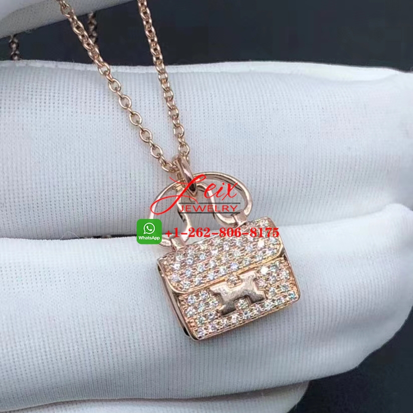 Hermes Constance Amulette 18k Rose Gold & Diamond Pendant Necklace Hermes Constance Amulette 18k Rose Gold & Diamond Pendant Necklace