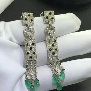 Panthere De Cartier 2.28ct Diamond, Emerald & Onyx 18K White Gold Tassel Earrings