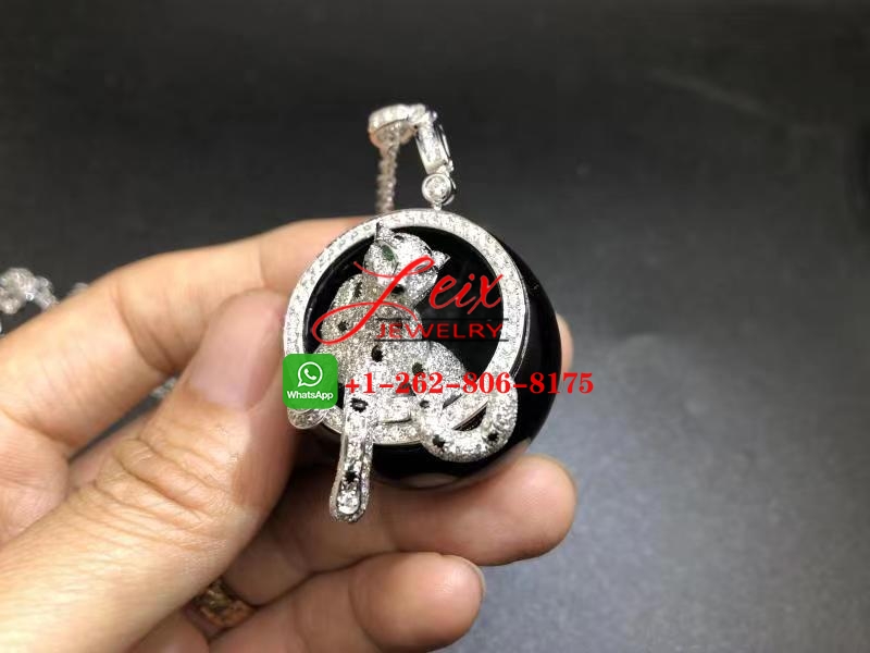 Panthere de Cartier 18k White Gold Black Jade 3.37ct Diamond Leopard Charm Necklace (4) Panthere de Cartier 18k White Gold Black Jade 3.37ct Diamond Leopard Charm Necklace