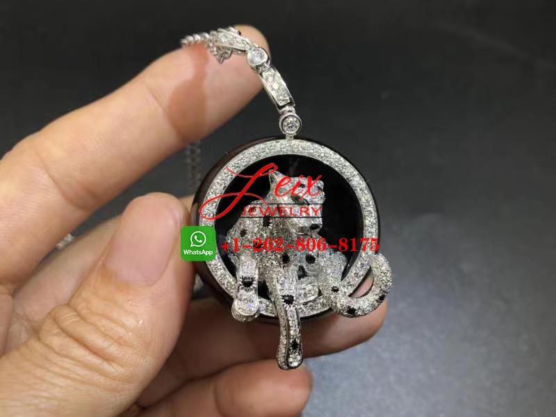 Panthere de Cartier 18k White Gold Black Jade 3.37ct Diamond Leopard Charm Necklace (6) Panthere de Cartier 18k White Gold Black Jade 3.37ct Diamond Leopard Charm Necklace