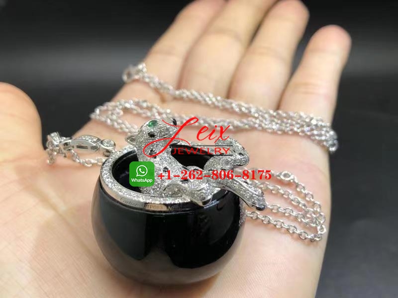 Panthere de Cartier 18k White Gold Black Jade 3.37ct Diamond Leopard Charm Necklace (7) Panthere de Cartier 18k White Gold Black Jade 3.37ct Diamond Leopard Charm Necklace
