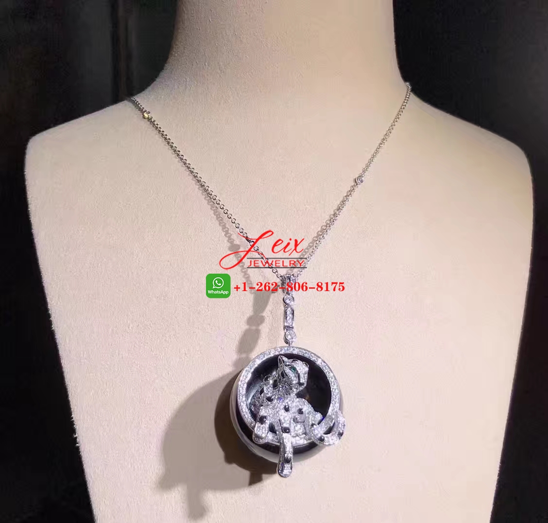 Panthere de Cartier 18k White Gold Black Jade 3.37ct Diamond Necklace Panthere de Cartier 18k White Gold Black Jade 3.37ct Diamond Necklace