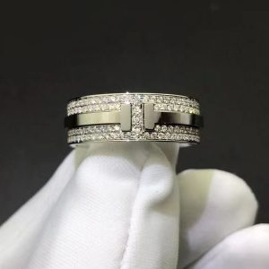 Tiffany 18k White Gold T Wide Pave Diamond Band Ring