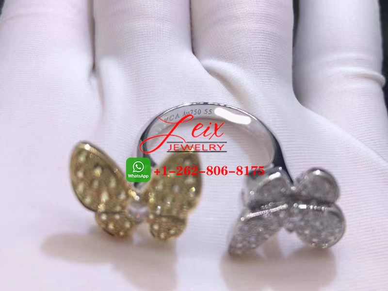 Van Cleef 18K White Gold Diamond & Sapphire Two Butterfly Between the Finger Ring (2) Van Cleef 18K White Gold Diamond & Sapphire Two Butterfly Between the Finger Ring