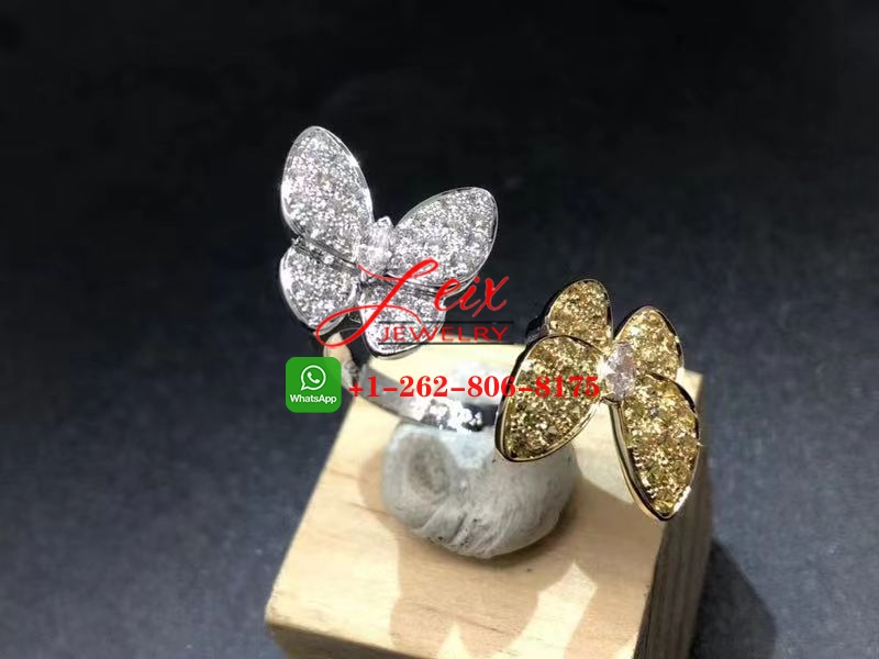 Van Cleef 18K White Gold Diamond & Sapphire Two Butterfly Between the Finger Ring Van Cleef 18K White Gold Diamond & Sapphire Two Butterfly Between the Finger Ring