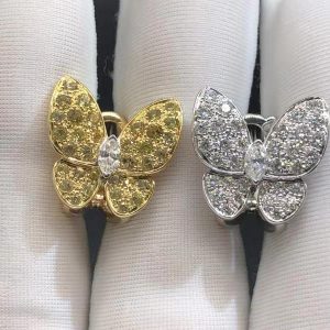 Van Cleef 18k Gold Diamond & Yellow Sapphire Two Butterfly Earrings