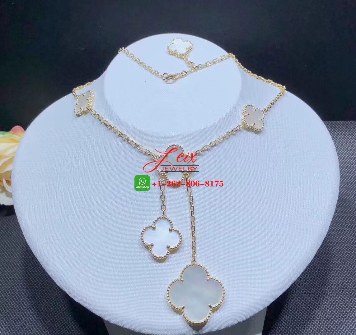 Van Cleef 18k Yellow Gold Magic Alhambra 6 Motif Mother Of Pearl Necklace (1) Van Cleef 18k Yellow Gold Magic Alhambra 6 Motif Mother Of Pearl Necklace
